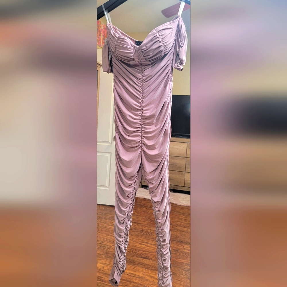 Sexy ruched one piece silky stretchy outfit, with padded top
